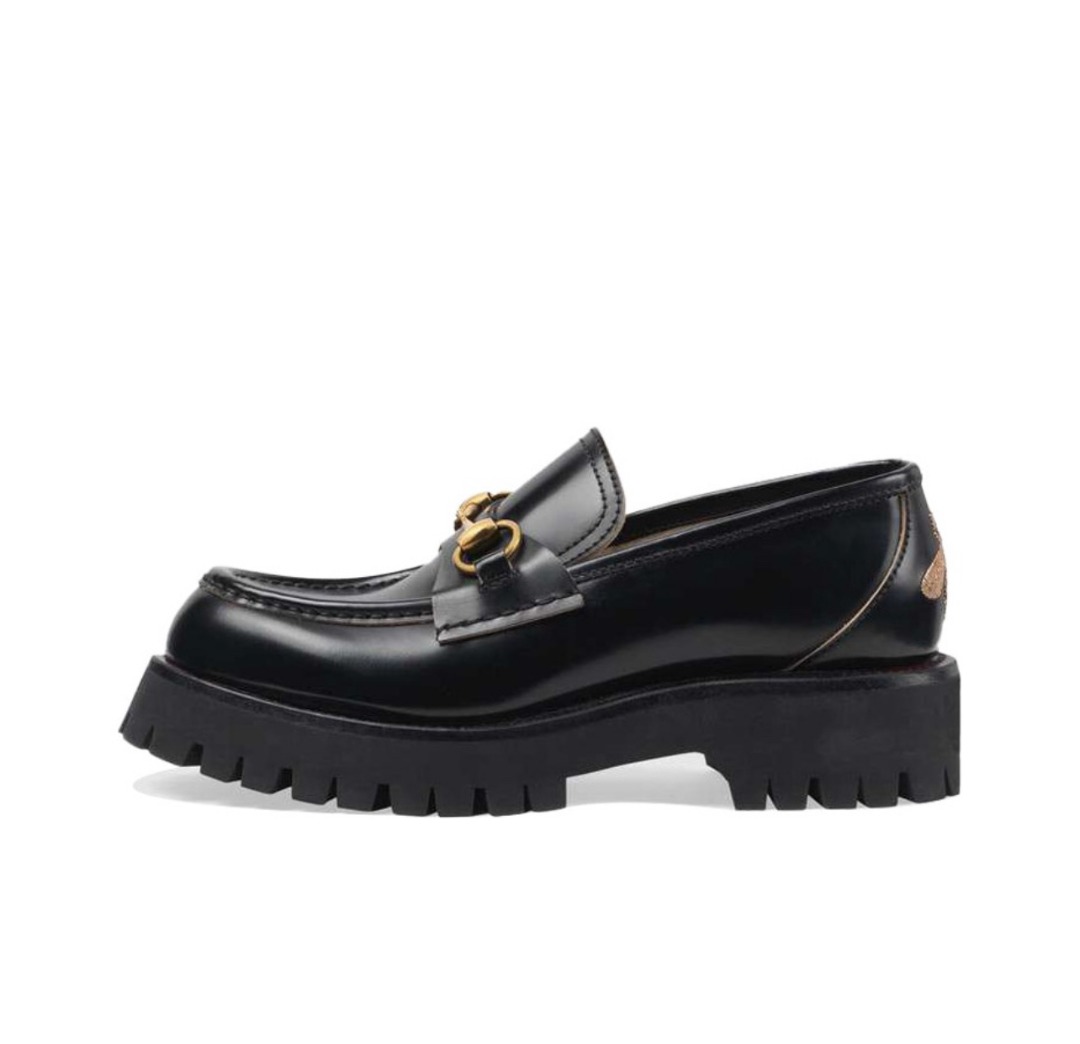 GUCCI Gucci Embellished Horsebit Grooved Sole Leather Loafers Thick ...