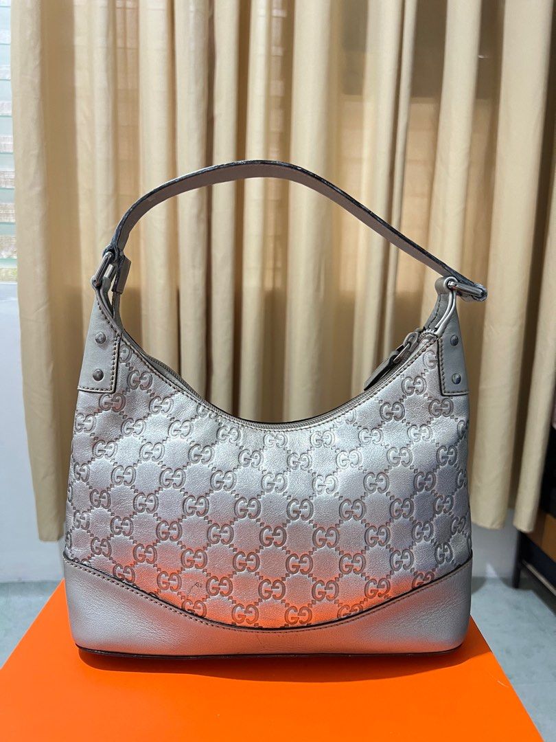 Gucci Guccissima Leather Hobo Metallic Silver Bag Luxury Bags Wallets on Carousell