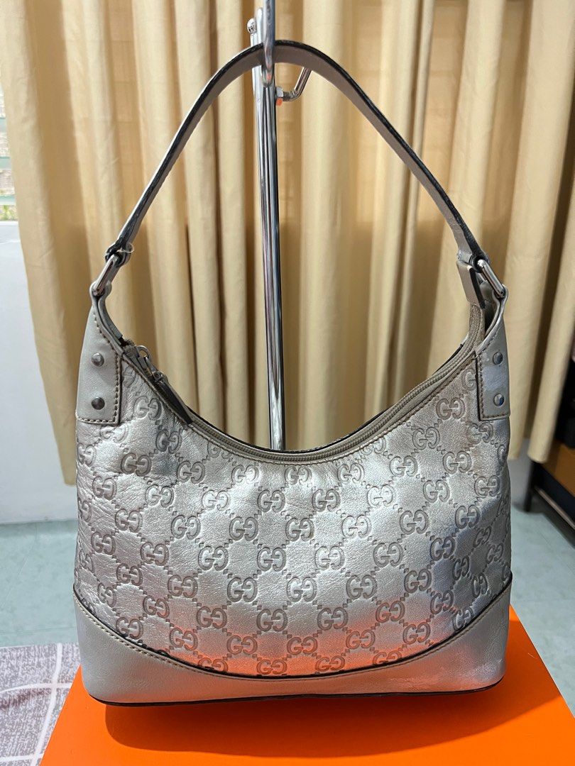 Gucci Guccissima Leather Hobo Metallic Silver Bag Luxury Bags Wallets on Carousell