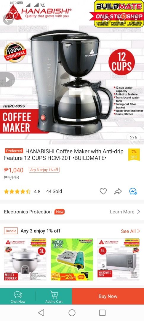 Hanabishi Coffee Maker (Category: Coffee & Tea Tableware) located in Manila. Submitted by piaagustin (Listing ID 1256731578, Image 3). Description: Hanabishi Coffee Maker P500 nalang RFS: Hindi na nagagamit. Pick up only or Lalamove, shouldered by buyer. Instruccion cor Calamba SAMPALOC .
