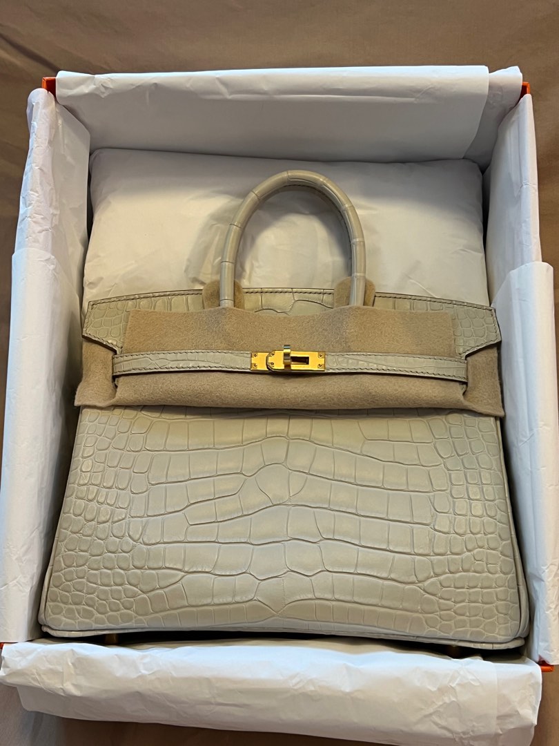 Hermes Birkin 25 Stamp B 2023 Croco Beton GHW, 名牌, 手袋及銀包 