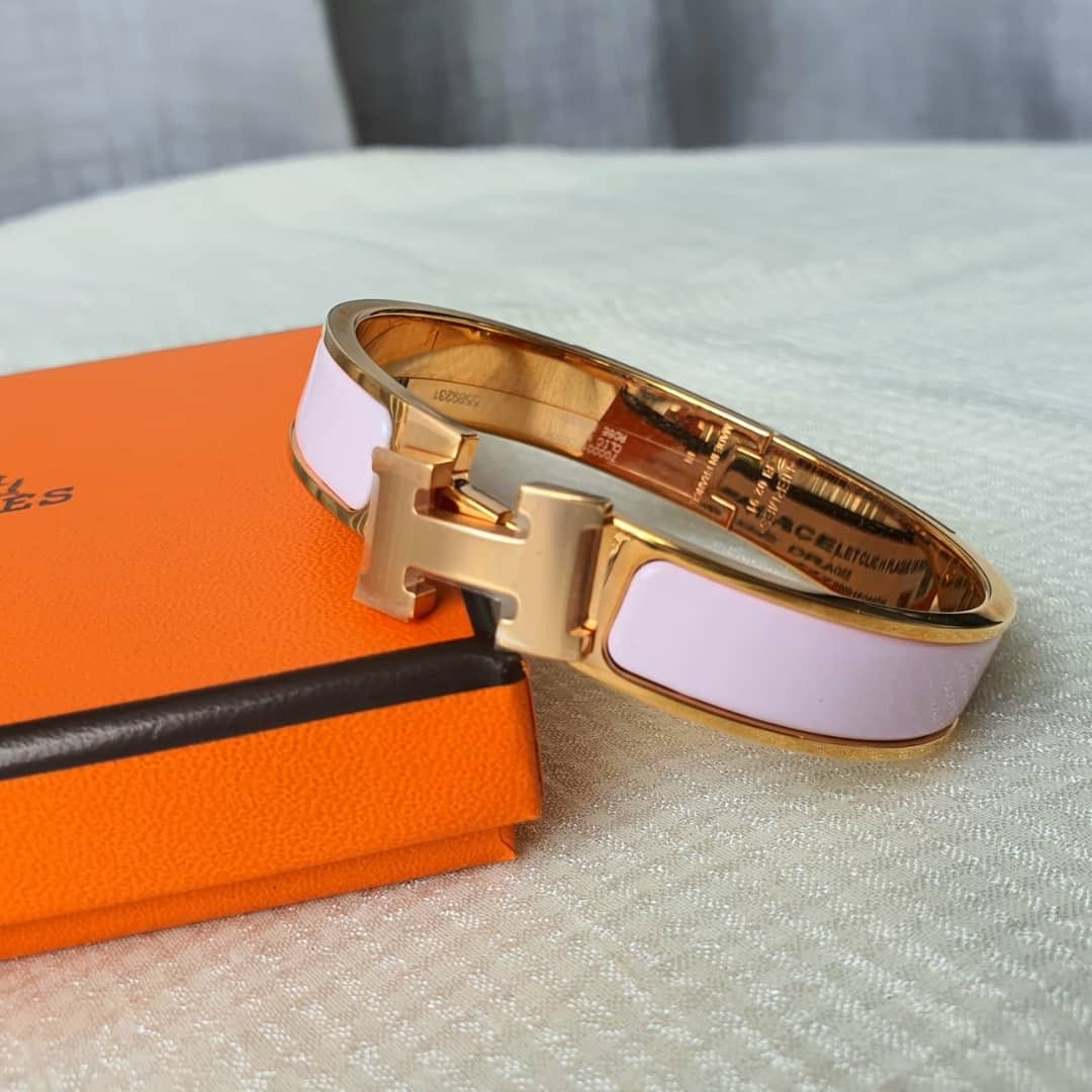 Hermes Clic H Bracelet PM size Rose Dragee, Luxury, Accessories on Carousell