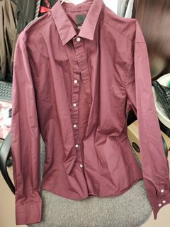 H&M 男裝長袖有領恤衫大碼恤衫 slim fit easy iron 修身易熨恤衫