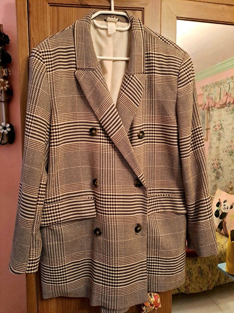 Checked double clearance breasted blazer