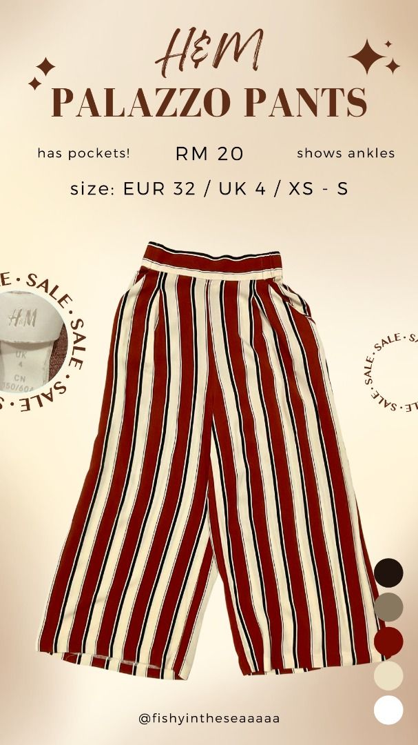 SALE H M palazzo pants brown black white beige stripped Women s