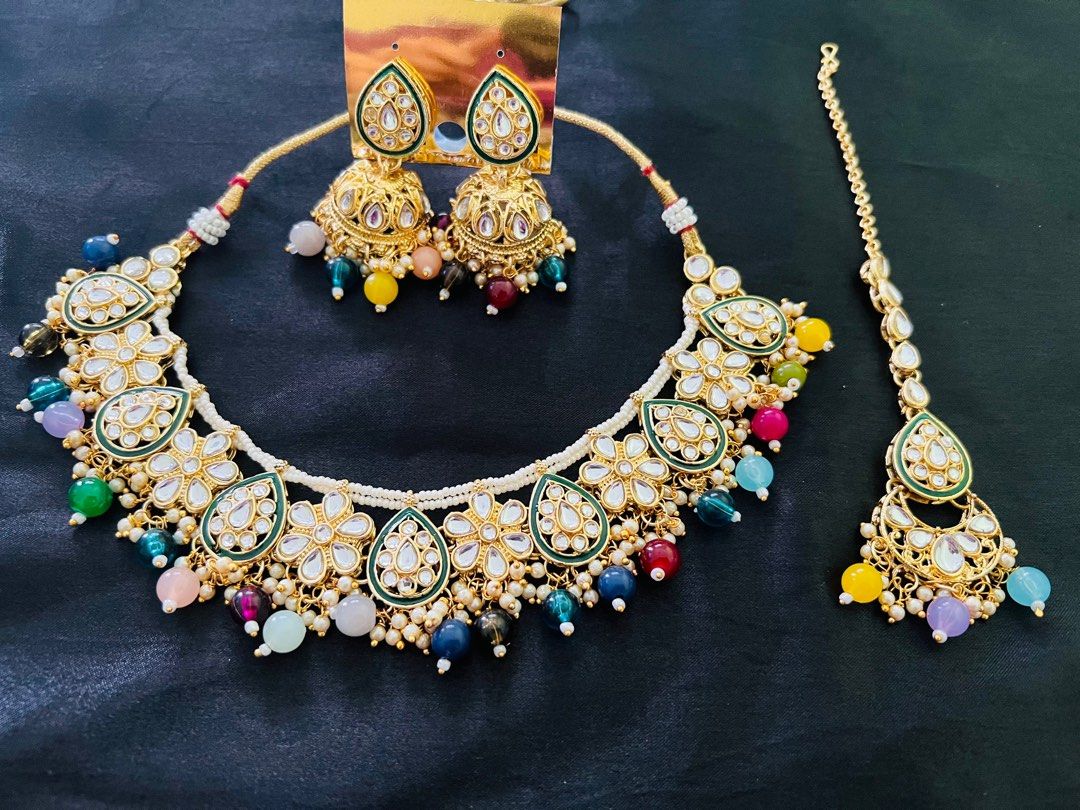 Gold navaratna necklace sets sale