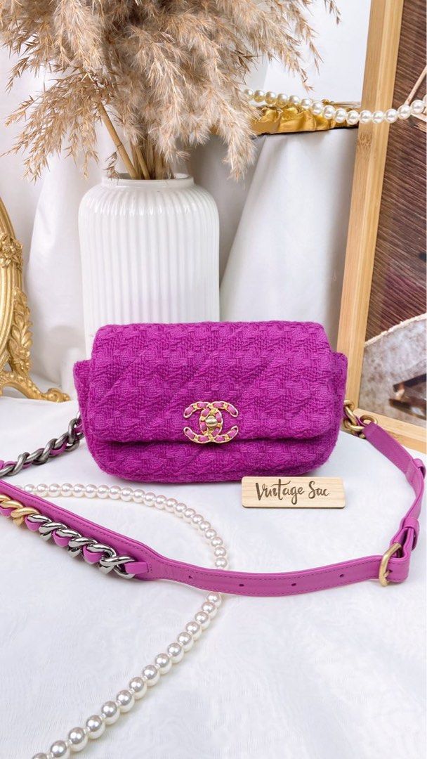 JZC7637 Purple Tweed 19 Waist Bag GHW, Luxury, Bags & Wallets on Carousell