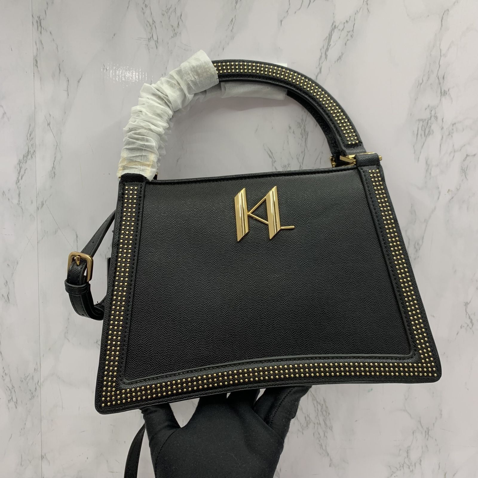 KARL LAGERFELD BLACK STUD 2 WAY SHOULDER BAG 237030140 AL
