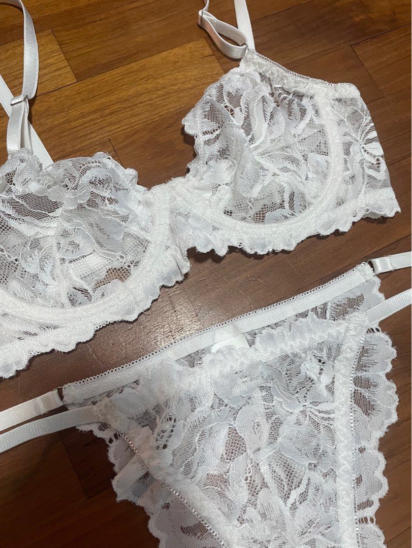 Coquette Sexy Y2K Bow Kitty Lace Bra & Panties Lingerie Two Piece Set