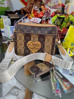 LOUIS VUITTON VIRGIL ABLOH X NIGO MONOGRAM STRIPED COATED CANVAS FLAT DOUBLE  PHONE POUCH GHW, Luxury, Bags & Wallets on Carousell