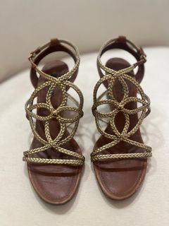 Louis Vuitton Metallic Gold Braided Leather Gladiator Flat Sandals