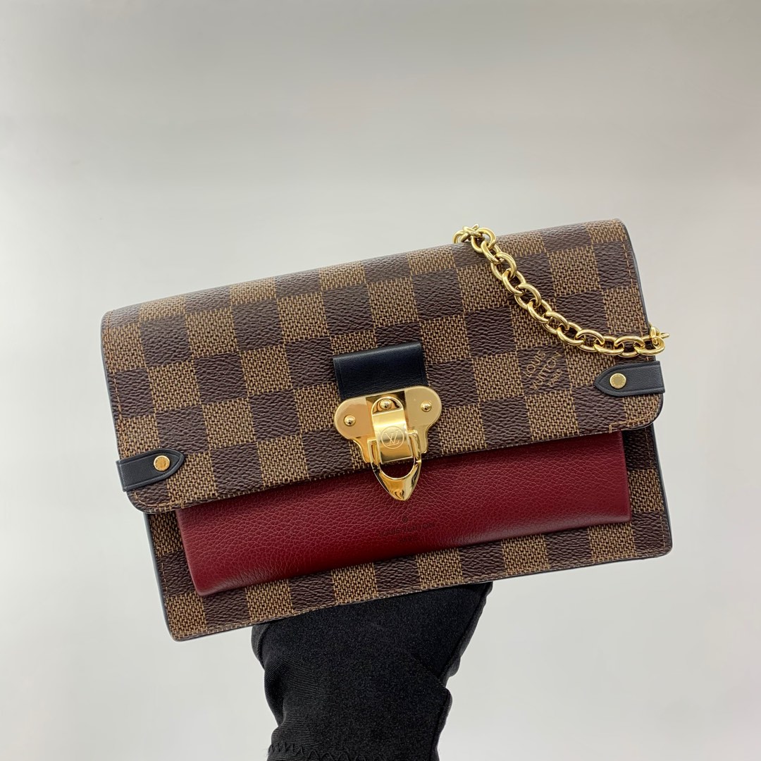 Louis Vuitton Damier Ebene Vavin Wallet on Chain in brown coated