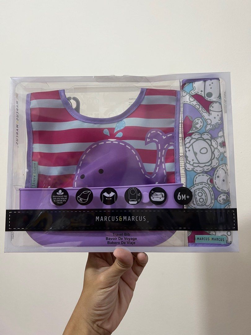 Marcus & Marcus Travel Bib Purple (Category: Weaning & Toddler Feeding) located in Quezon City. Submitted by tipid (Listing ID 1256724257, Image 1). Description: Original price at 899 RFS: too many bibs already.