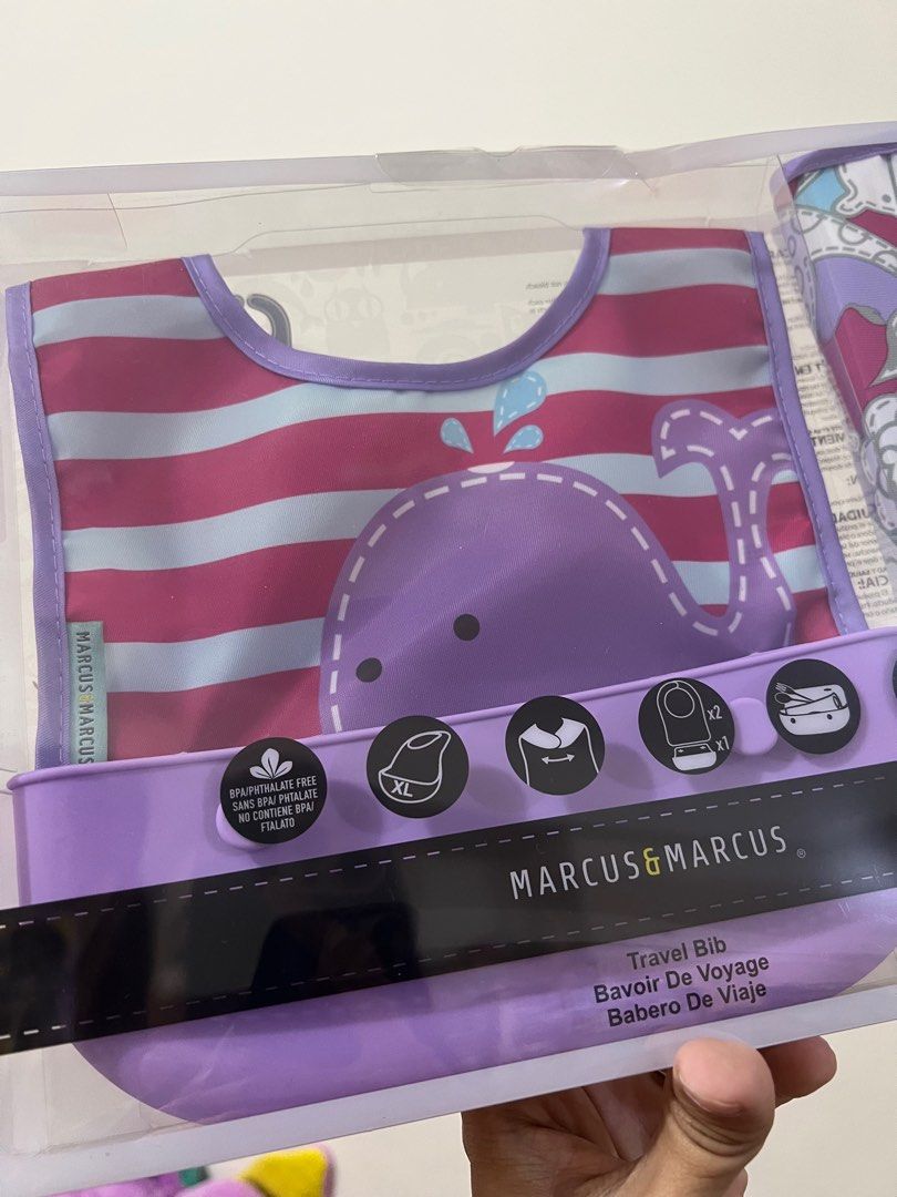 Marcus & Marcus Travel Bib Purple (Category: Weaning & Toddler Feeding) located in Quezon City. Submitted by tipid (Listing ID 1256724257, Image 2). Description: Original price at 899 RFS: too many bibs already.