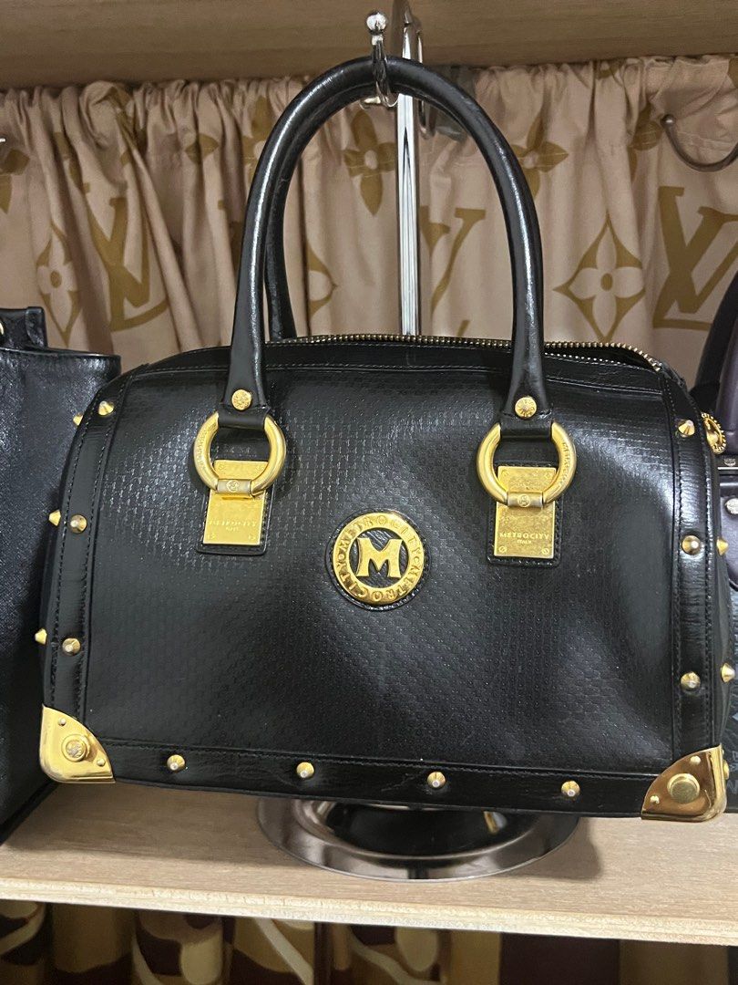 METRO CITY Black Studded Leather Speedy Doctor Dr. Bag Italy