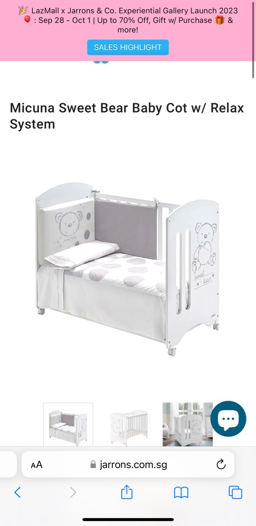 Micuna Sweet Bear Baby Cot w/ Relax System, Babies & Kids, Baby Nursery