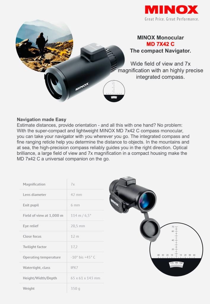 Minox Monocular 7x42 integrated compass. Sports Equipment Other