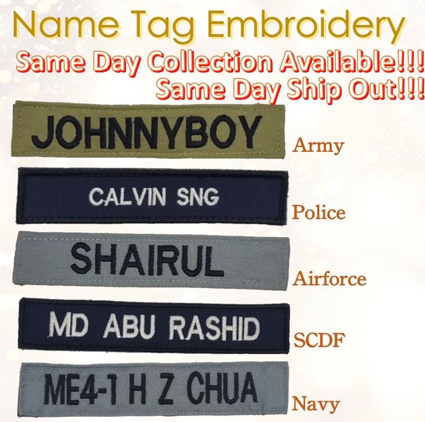Name Tag Army No4 Navy Air Force Police SCDF SDF Velcro Sew On
