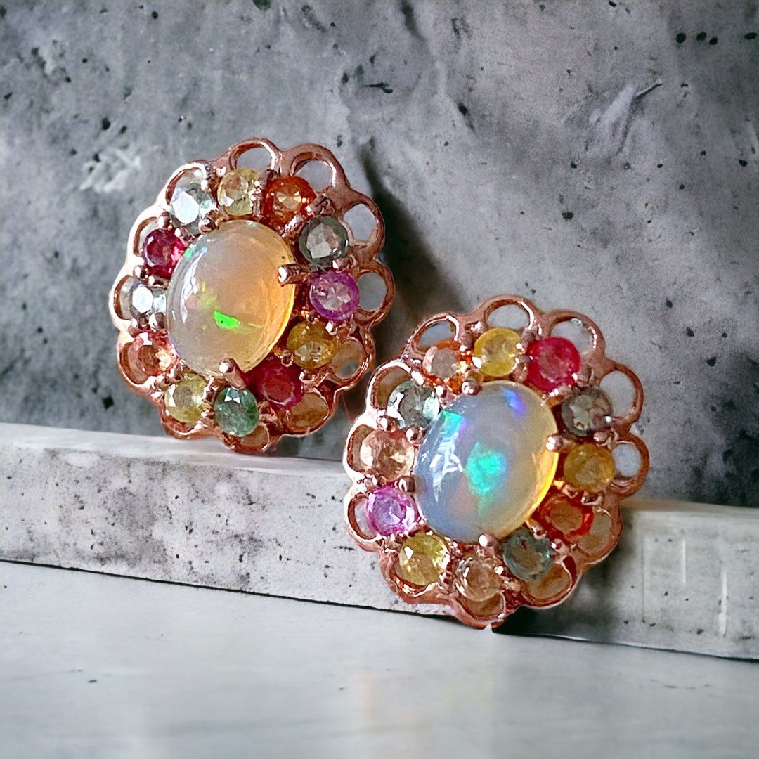 Genuine opal hot sale stud earrings