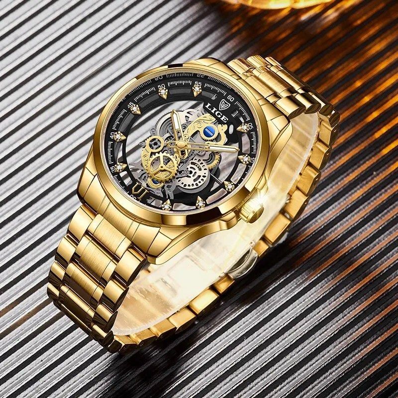 Gold skeleton watch mens shop
