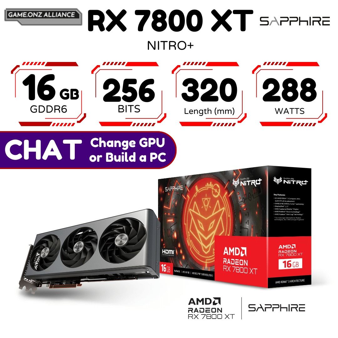 NITRO SAPPHIRE RX 7800 XT 16G NITRO GAMING GRAPHICS GRAPHIC CARD AMD RADEON RX7800 XT RX7800XT COMPONENT VGA GPU COMPGPU GPUSAPPHIRE COMPARABLE