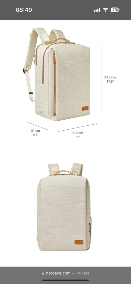 Nordace Siena Pro 17 Backpack 旅行用背囊杏色, 男裝, 袋, 背包
