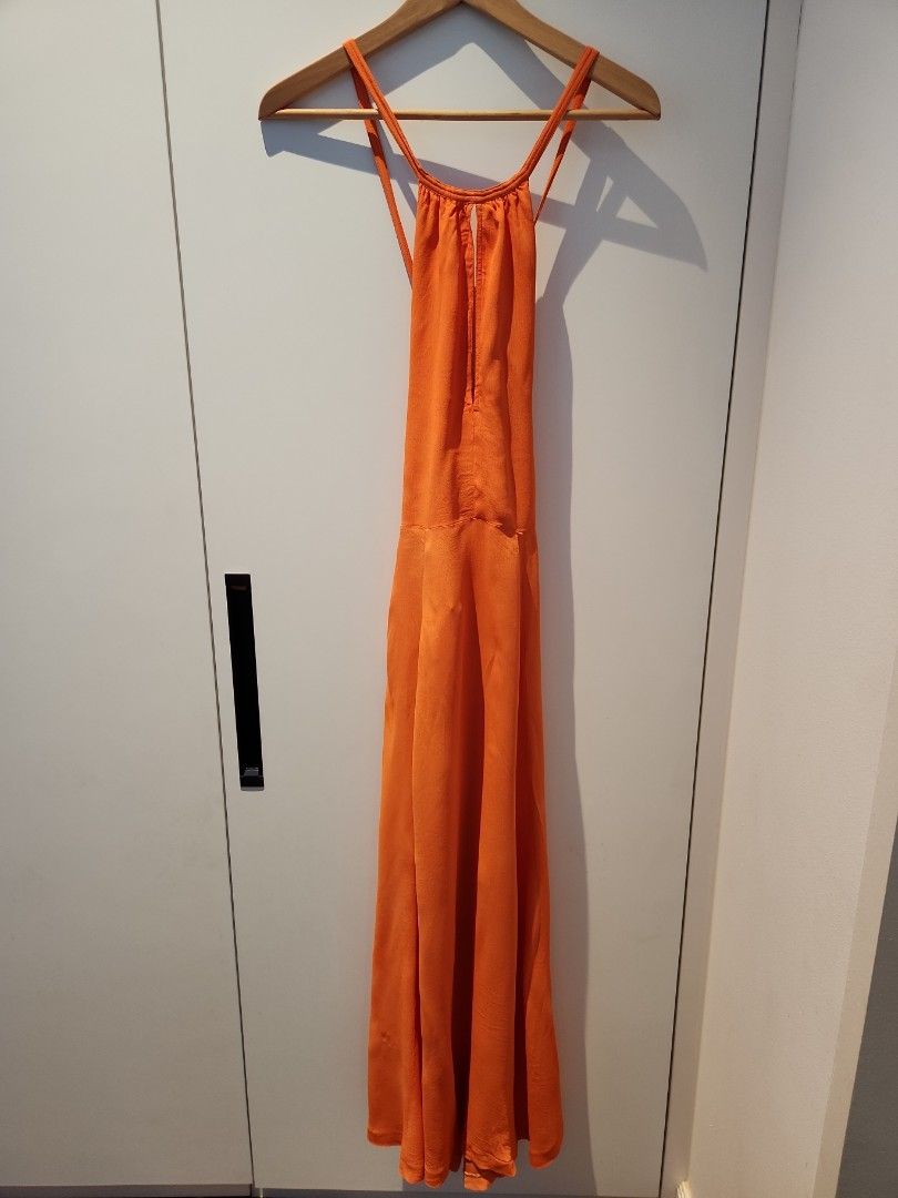 Sleeveless Halter Floor-length Lace Dress Orange