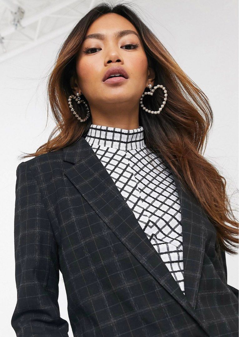 Pimkie blazer in checkered black and white Women s Fashion Coats