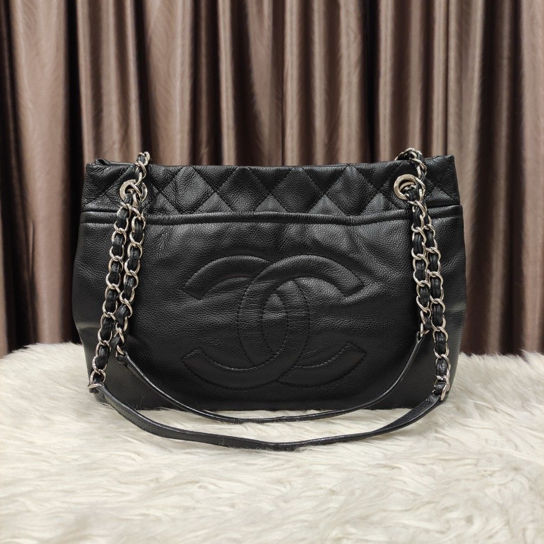 CHANEL Timeless CC Soft Quilted Caviar Leather Shopping Tote Bag Black