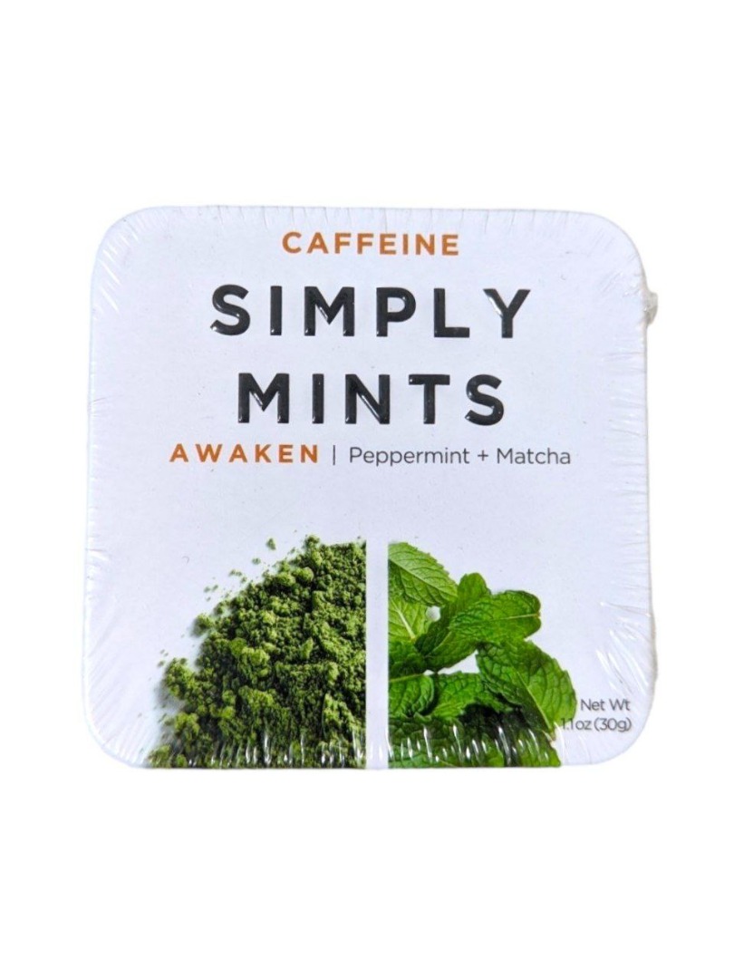 Simply Mints Breath Mints Awaken (Caffeine + Peppermint + Matcha) 30g EXP 11/2024, Food