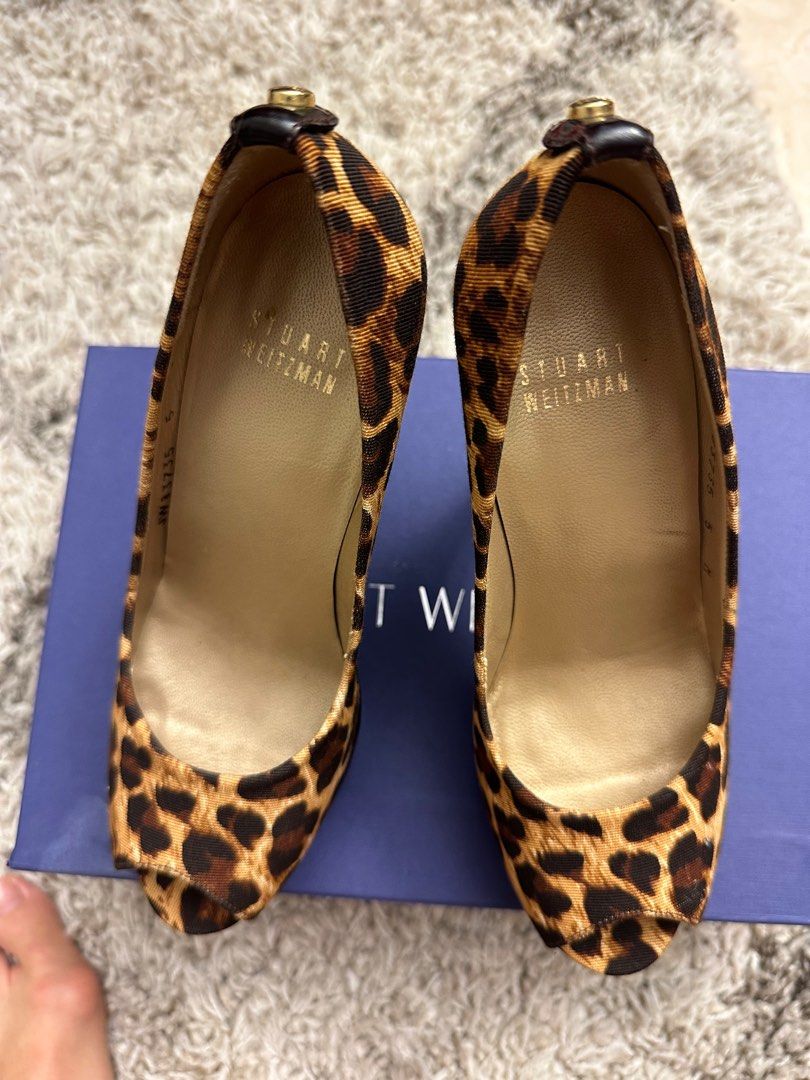 Stuart weitzman open toe leopard print heels in sz 35 Women s