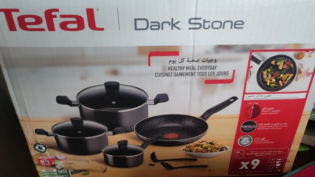 Tefal Dark Stone Cookware Set 9 Piece