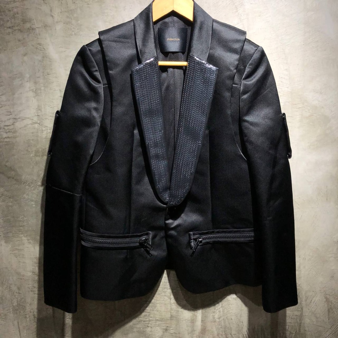 Undercover Japan Black Satin Silk Layered Chain pvc blazer, Men's ...