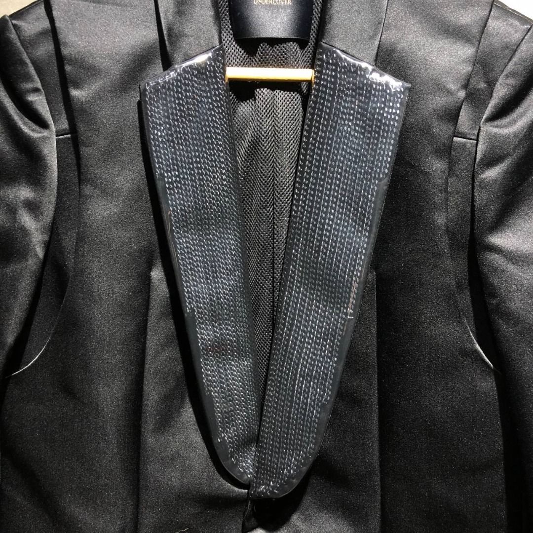 Undercover Japan Black Satin Silk Layered Chain pvc blazer, Men's ...