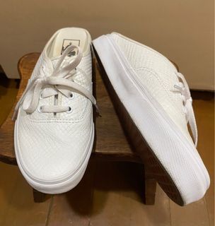 Vans All White Leather Mules