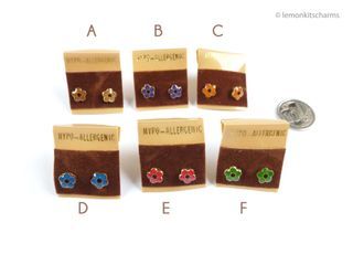 Vintage 1970s Little Enamel Flower Ear Studs, Choose colour, er2289-c