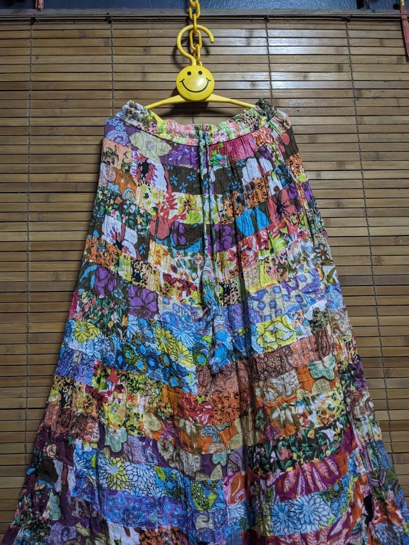Vintage 80s Indian Bohemian Boho Patchwork Long Skirt Women s