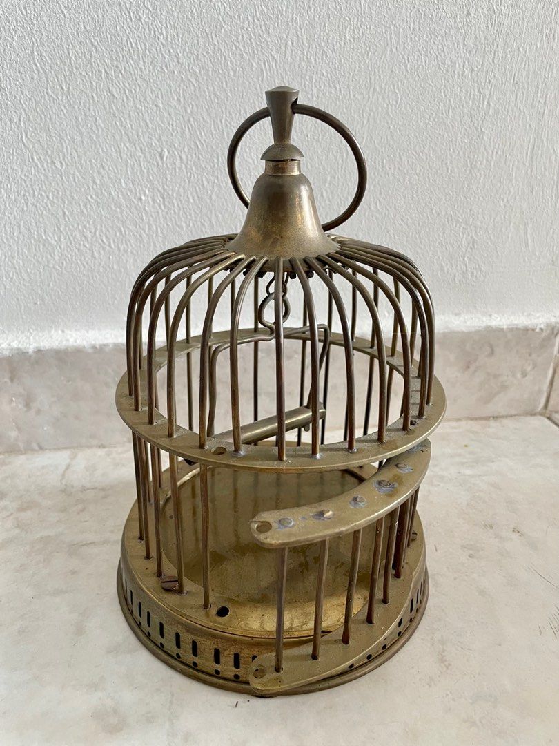 Small Vintage Solid Brass Bird Cage for Hanging, Decorative