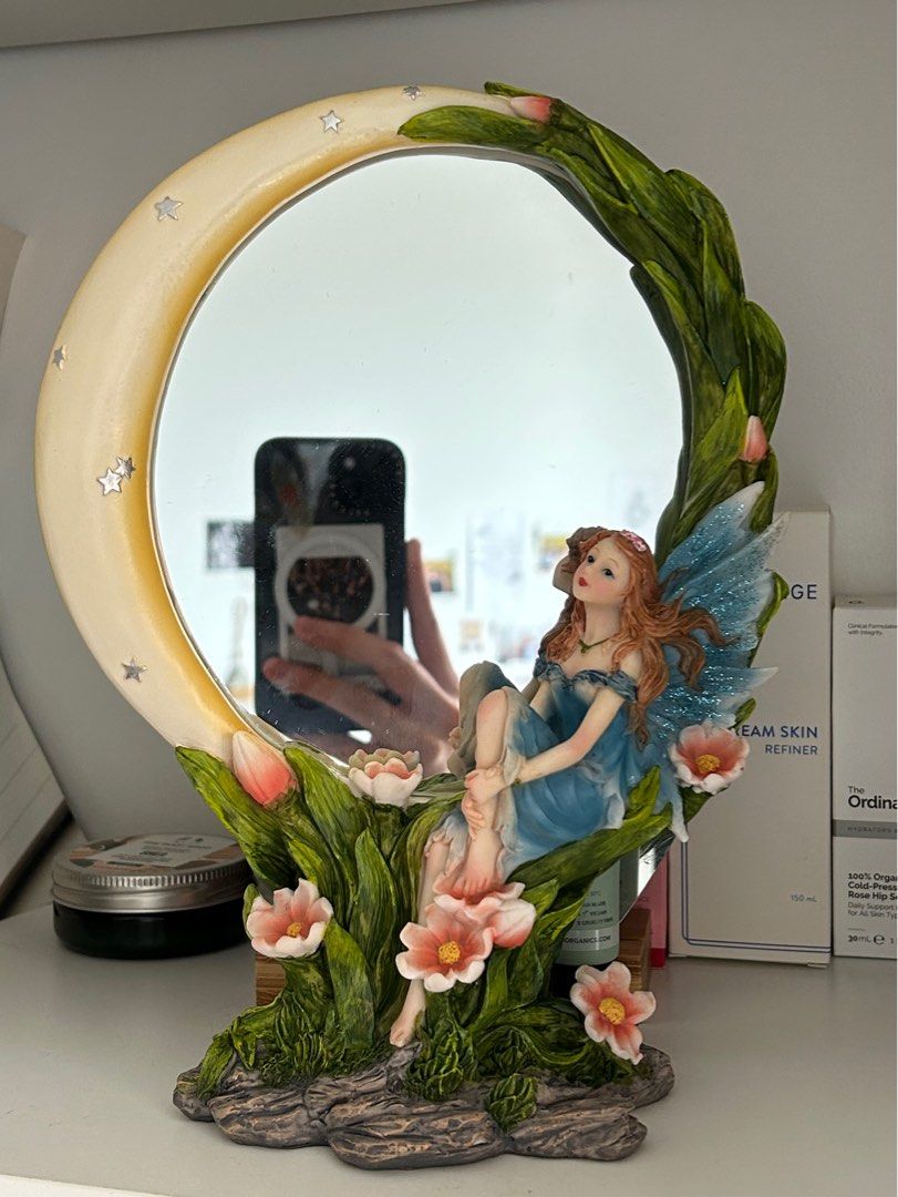 vintage thrifted y2k flower blossom fairy moon desktop standing mirror  fairycore cottagecore pinterest aesthetic room decor mythical depop   , Furniture & Home Living, Home Decor, Mirrors on Carousell