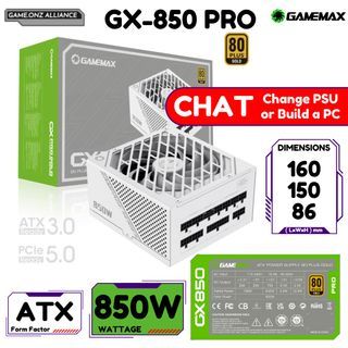 WHITE | 80+ GOLD CERTIFIED 850W PSU | GAMEMAX GX-850 PRO WT GX850 FULLY MODULAR ATX3.0 PCIE5.0 12VHPWR | WHITE CABLE SLEEVES | COMPONENT PSU COMPPSU