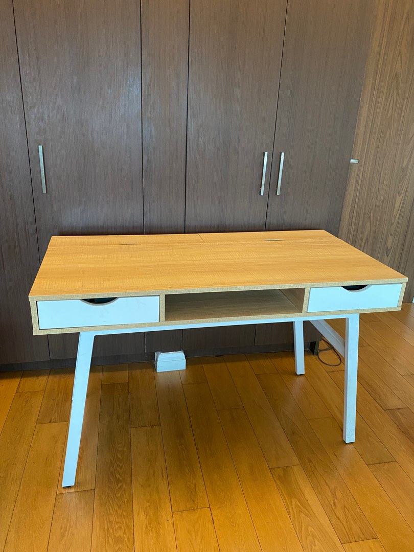 Wooden desk with white legs, Furniture & Home Living, Office Furniture