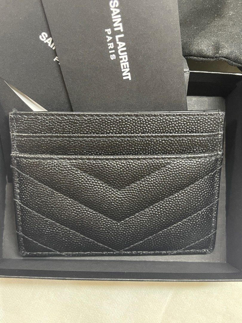 YSL Card Holder in Gold Hardware (Category: Luxury Bags & Wallets) located in San Pedro. Submitted by pandamate (Listing ID 1256761249, Image 3). Description: Authentic 💯 Bought in Marina Bay Sands in SG Dec 2022 Calfskin leather with chevron stitching Minor scratches on the logo Comes with the original box, dust bag, and paper bag so you can enjoy the unboxing experience 💖 Still negotiable 😉 RFS: Extra card holder.