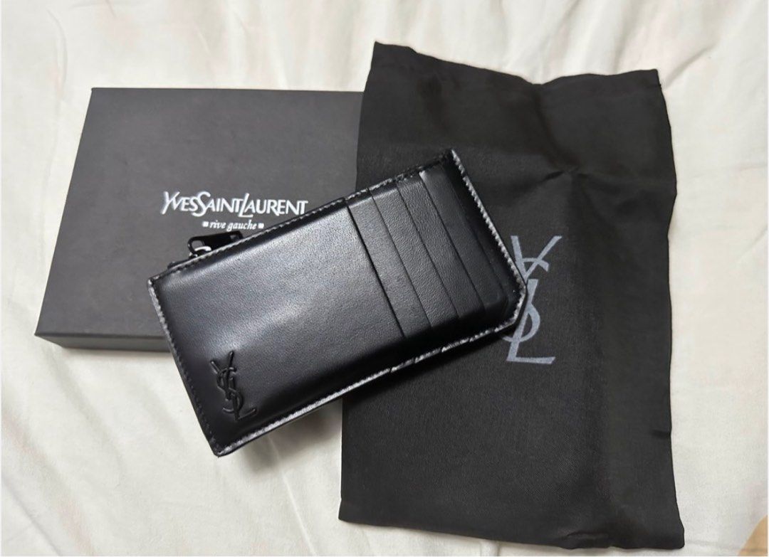 Saint Laurent Cassandre Fragments Zipped Card Case in Shiny Leather