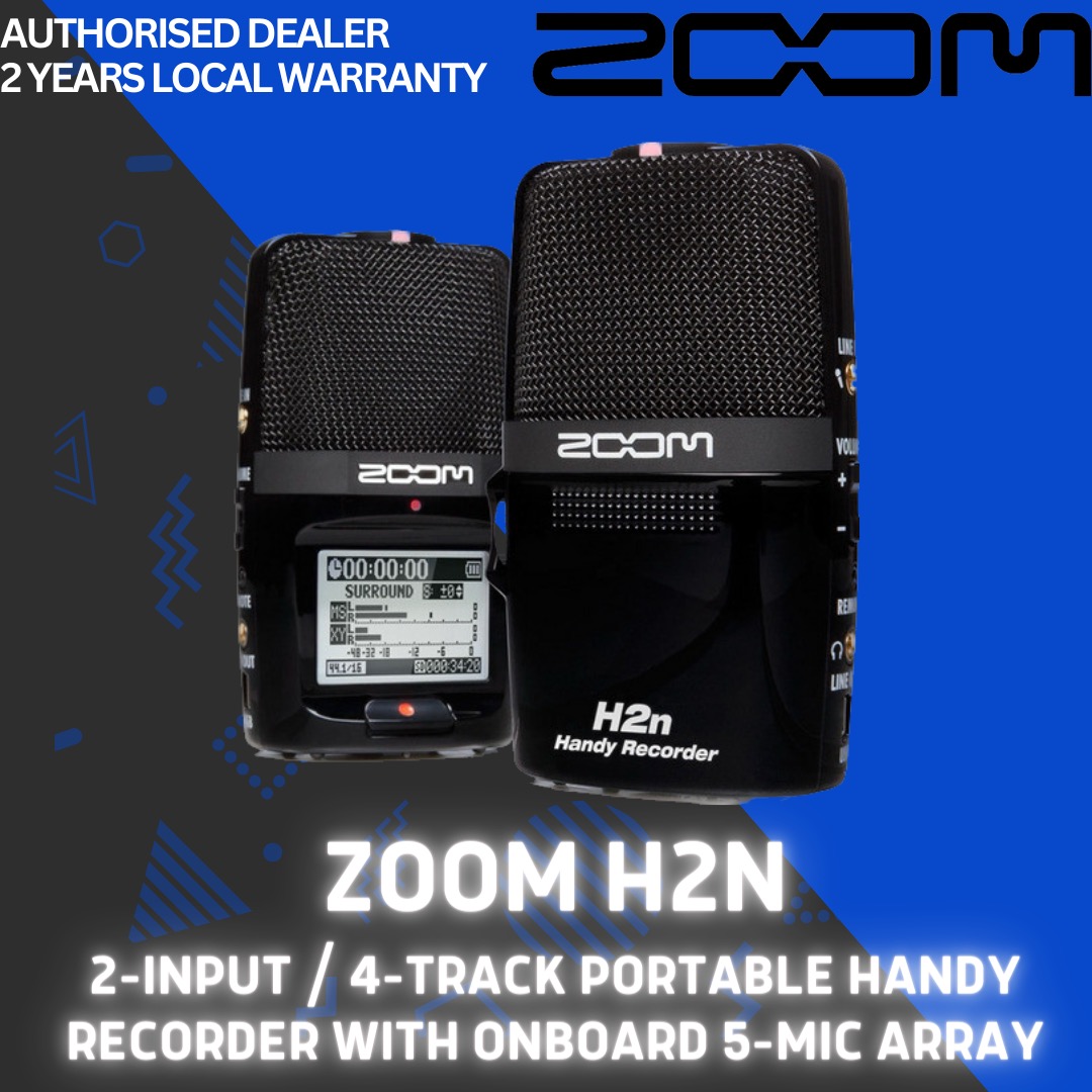Zoom H2n, 2-Input / 4-Track Portable Handy Recorder with Onboard 5-Mic  Array