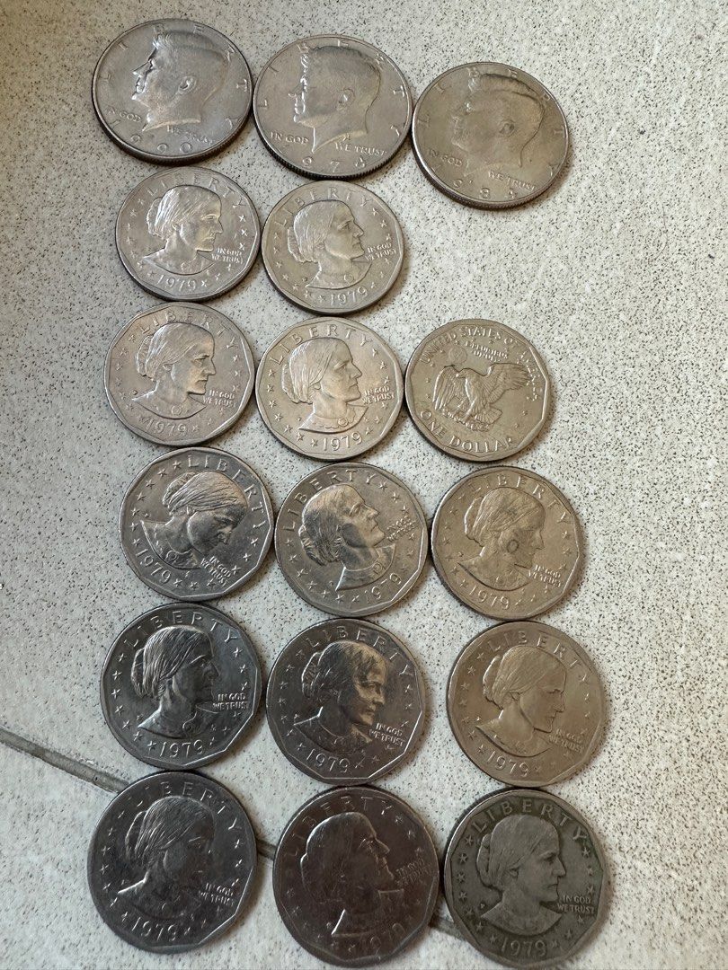 美國稀有硬幣1979年的一元硬幣+ 1974-84 ＇90年五毛錢硬幣, 興趣及遊戲, 收藏品及紀念品, 錢幣- Carousell