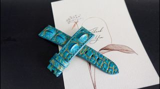 22mm/18mm Blue&Gold Crocodile Hornback leather strap for Panerai watch and other watches