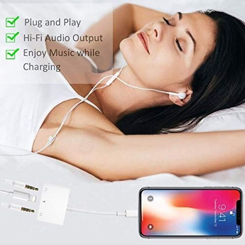 [2 in 1] Headphone Adapter for iPhone,3.5mm Jack Dongle Aux Audio Charger  Splitter,Compatible with iPhone13/12/SE/XR/XS/X/8/8Plus/7/7 Plus Audio