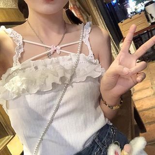 白色背心 內搭 蕾絲純慾背心 蝴蝶結 小可愛