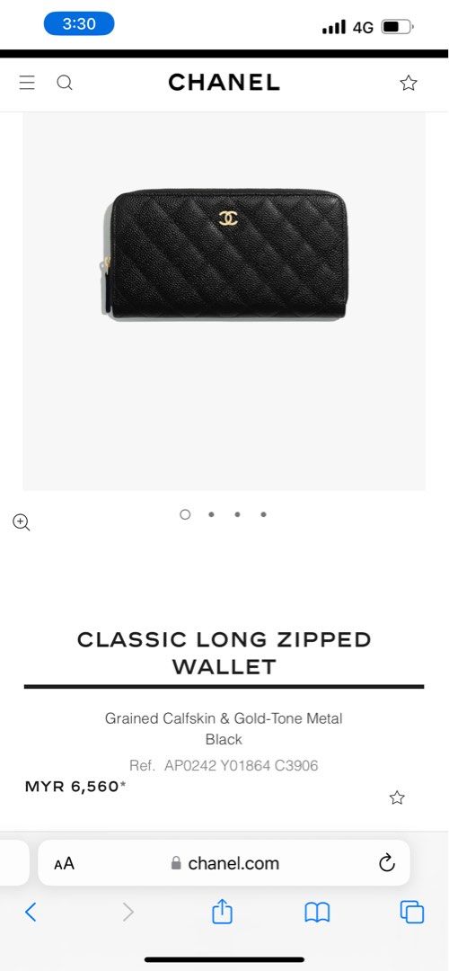 Classic long zipped wallet - Grained calfskin & gold-tone metal