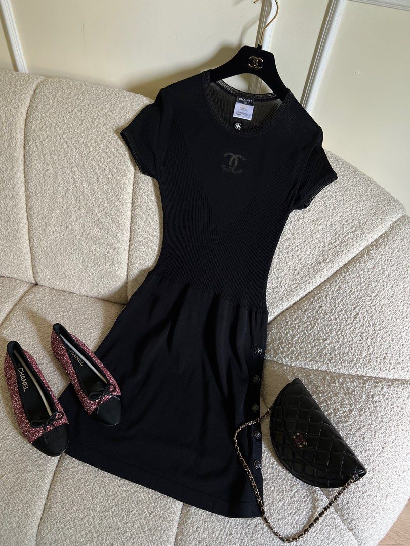 CHANEL CC Logo LBD Jersey Dress in Black for US 4 6 Authentic